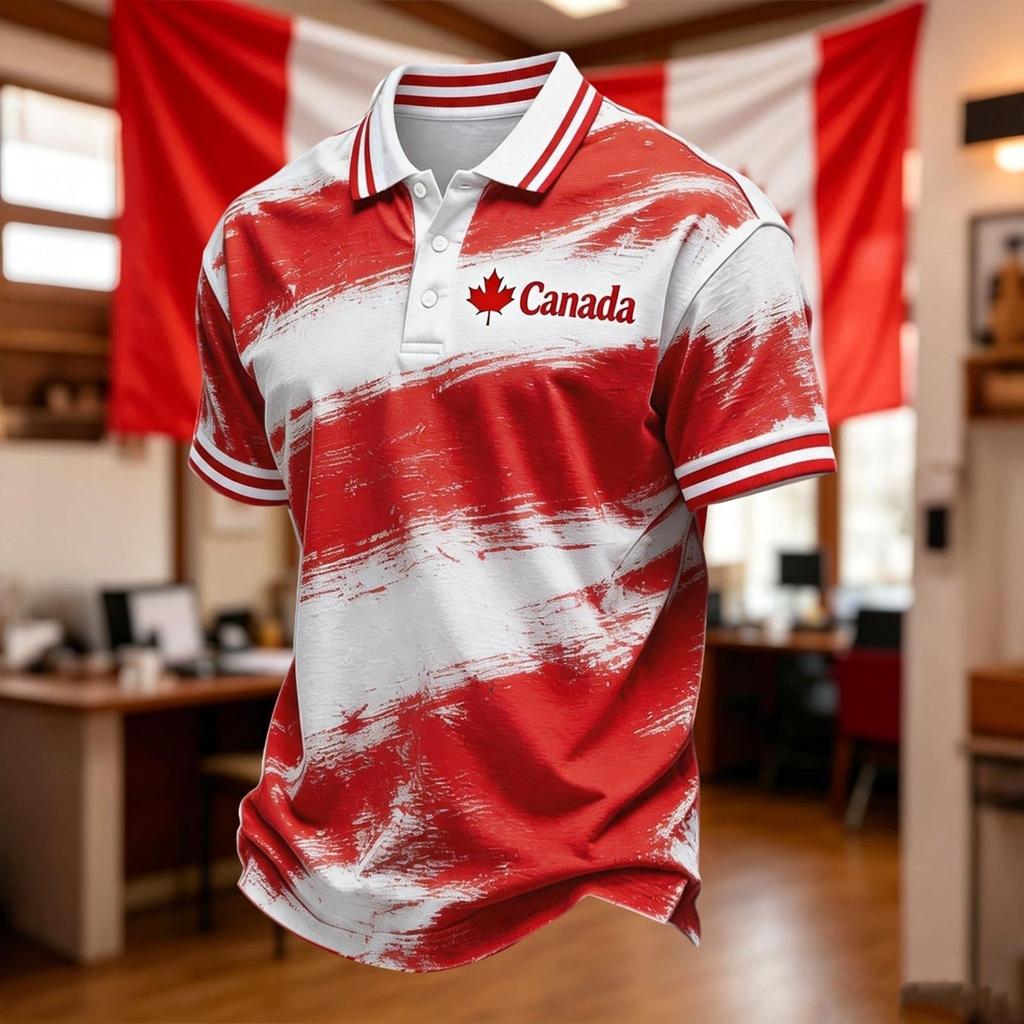 Men's Short Sleeve Shirt with Canadian Football Graphic, Mesh Fabric Breathable and Comfortable for Fan Celebration