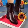 Soft leather short boots winter new velvet warm medium boots thick heel soft sole pointed fashion boots