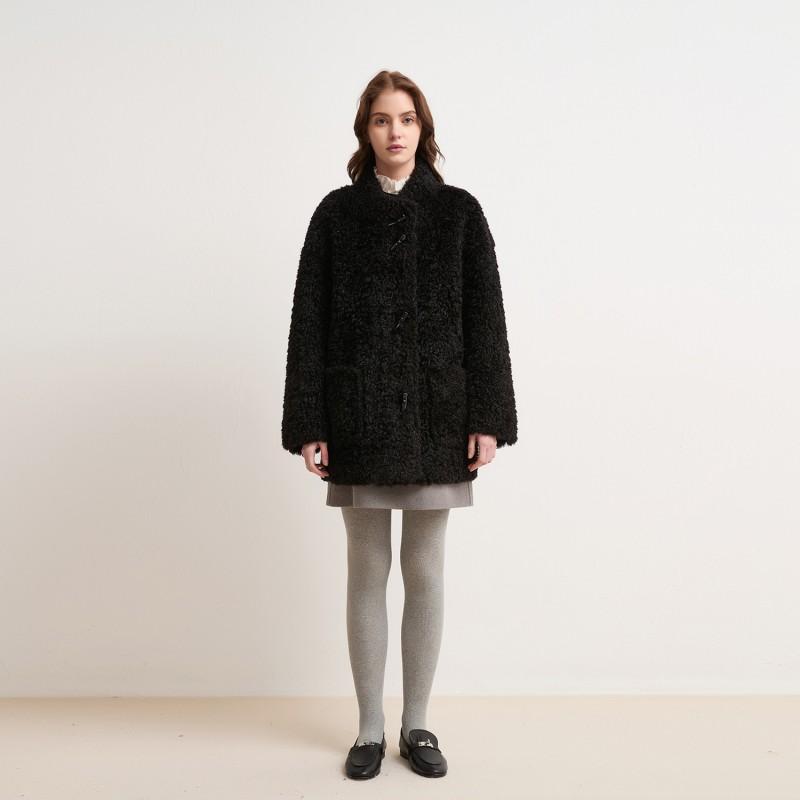 Womens Faux Fur Coat Oversized Horn Button Winter Jacket Casual Warm Outerwear