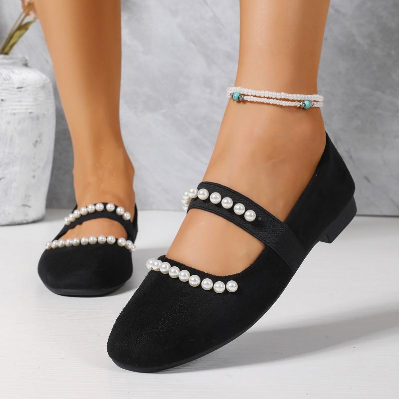 Round Toe Shallow Mouth Single Shoes Autumn New Suede Pearl Suede Soft Sole Non-slip Wear-resistant Low Heel Shoes