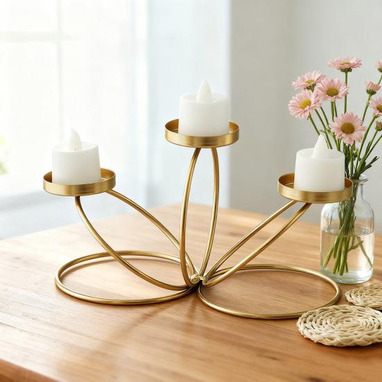 Cast Iron Candle Holder Decoration Home Office Living Room 3-Arm Candlestick