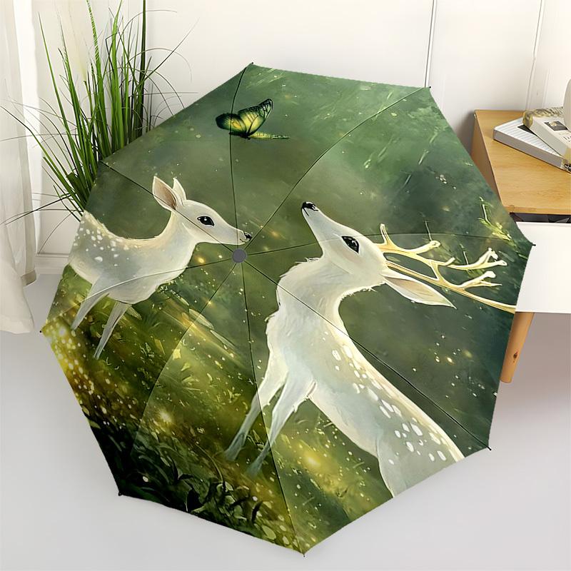 1pc Deer Butterfly Umbrella Automatic Open/close, 8-Rib Durable Frame, Compact Folding Design, Ideal Birthday/Holiday Gift 1188A