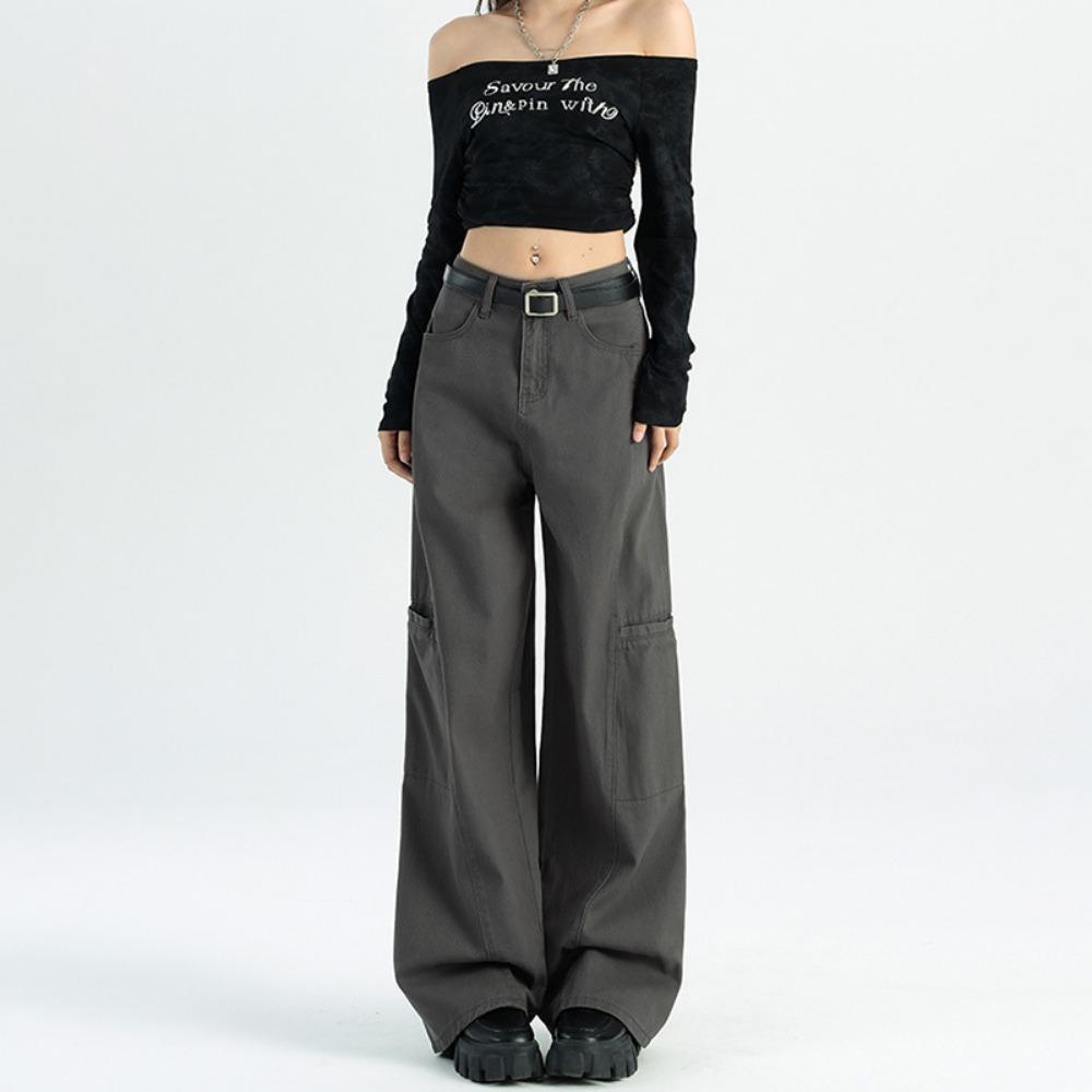 

Американские ретро хип-хоп джинсы карго женские весенне-осенние уличные свободные широкие драпированные повседневные джинсы XL светло-серый