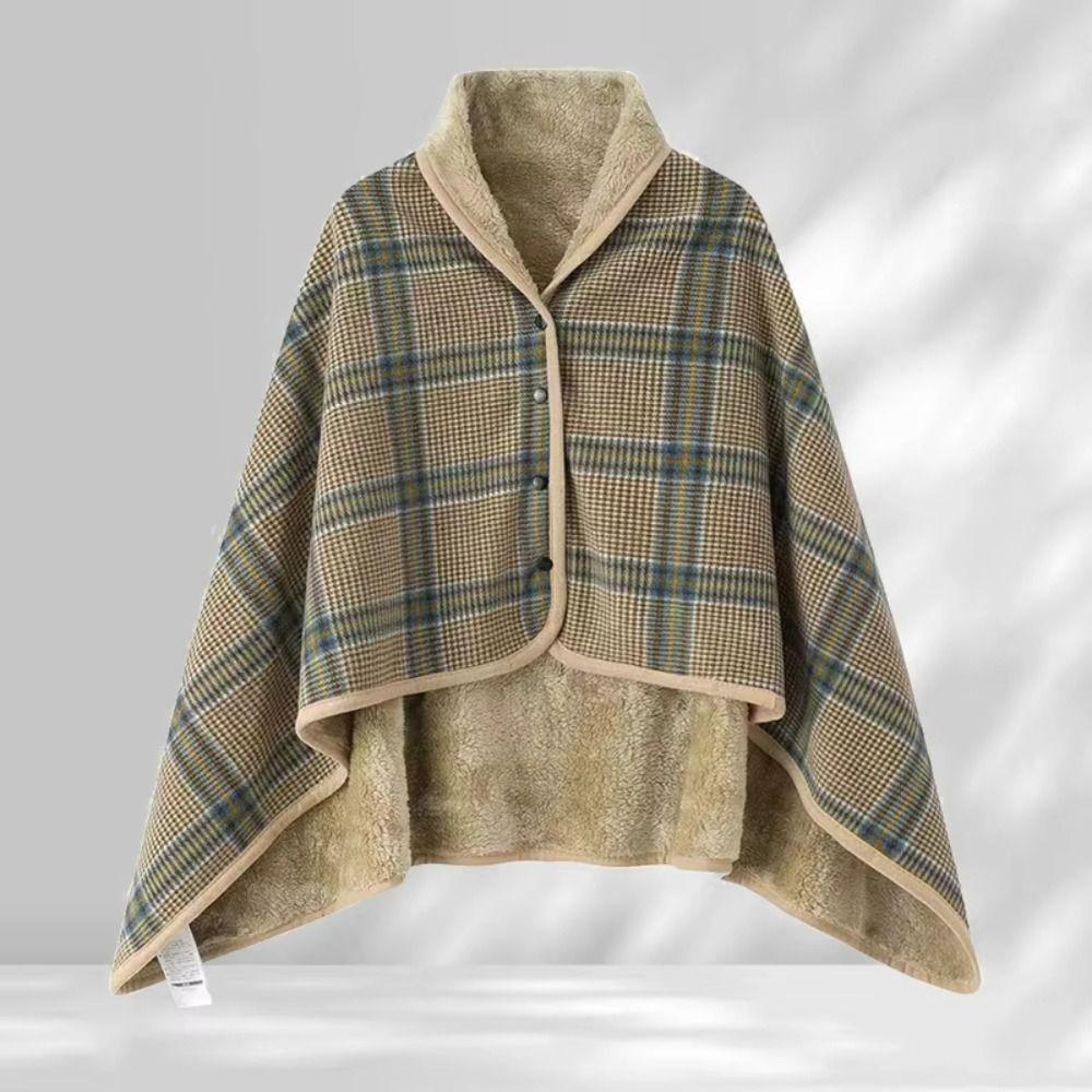 Lazy Plaid Wearable Blanket Thicken Soft Casual Office Blanket with Button Warm Home Shawl Blanket Winter