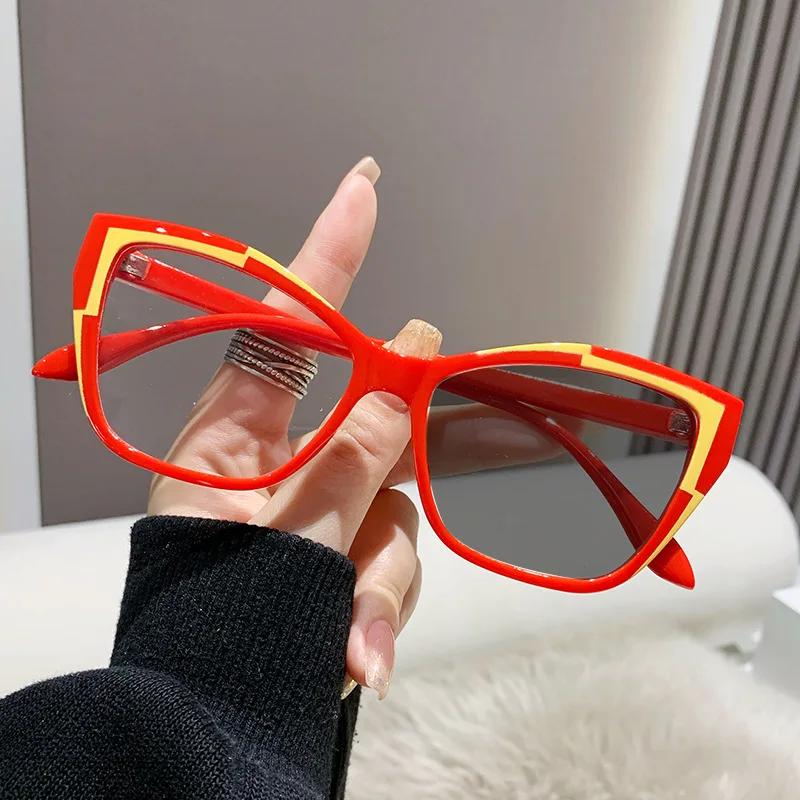 

Fashion Cat Eye Anti Blue Light Photochromic Glasses Women Vintage Triangle Metal Frame Color Change Eye Protection Spectacles Anti blue light