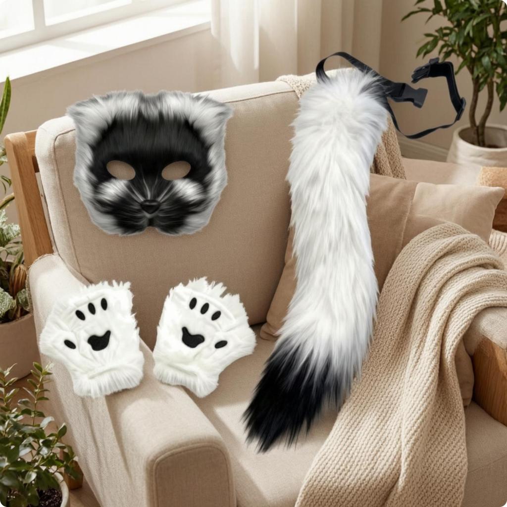 Furry Fox Costume Set for Halloween Cosplay and Themed Photoshoot with Adjustable Belt and Soft Tail for Men