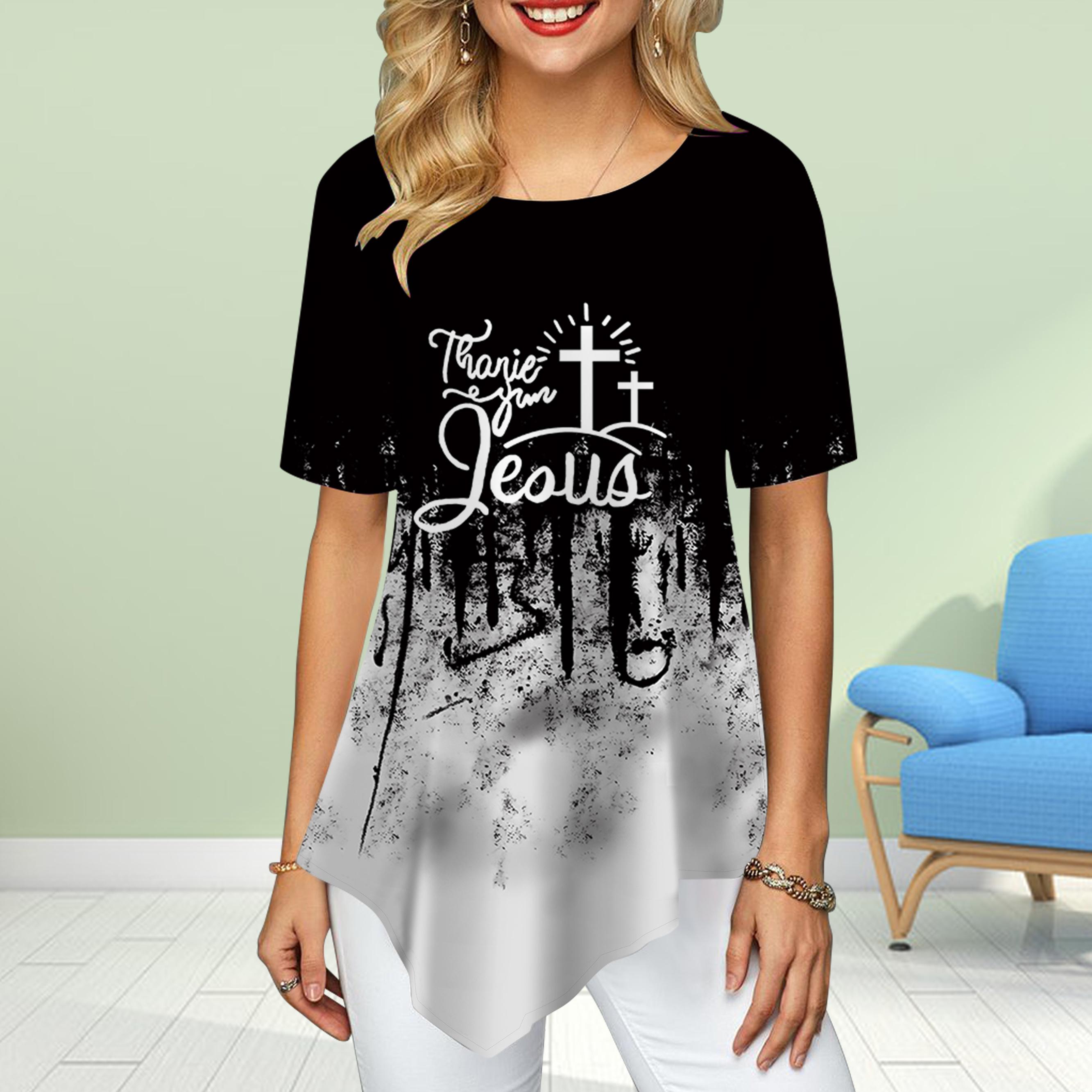 Женские футболки больших размеров с цветочным принтом и крестом — фото 4