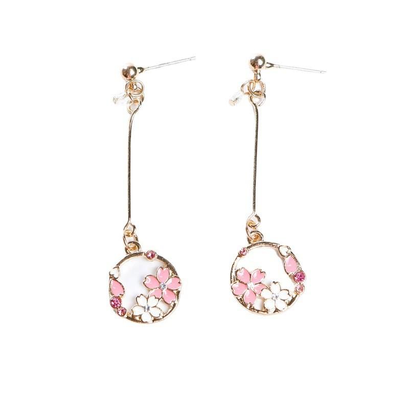 Cherry Blossom Elegant Sakura Asymmetric Earrings With Geometric Shape For Summer Fashion