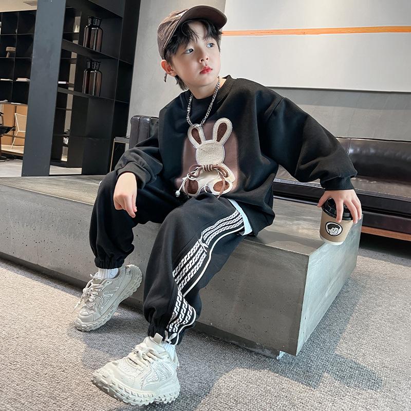 

Костюм для мальчиков осень новый иностранный стильный средний и большой дети модный мальчик красивый весна и осень параграф свитер комплект из двух частей 140cm