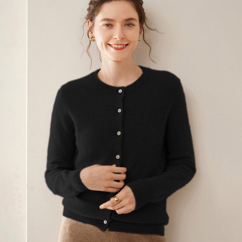 Damen Kaschmir Rundhals Einreiher Cardigan Pullover - Mittel-Dick - Frühling/Herbst