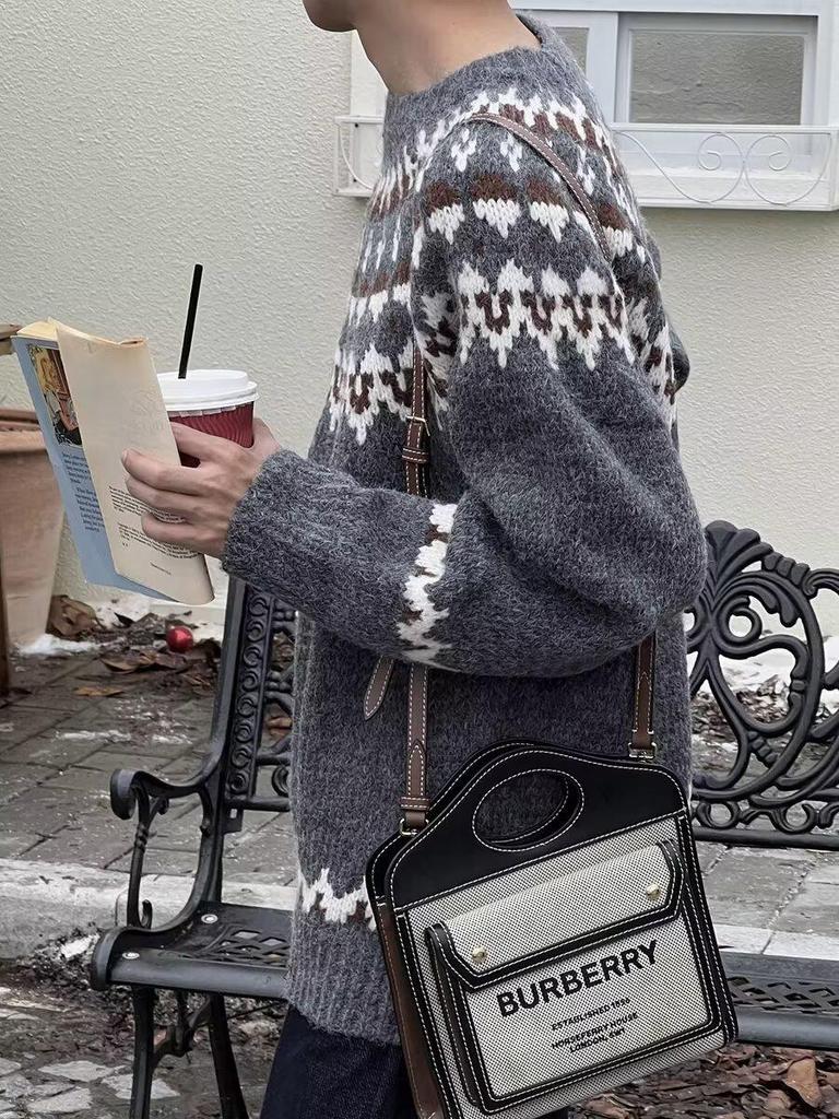 Retro Fair Isle Round Neck Jacquard Pullover - Trendy Loose Knitwear for Couples, Long Sleeve.