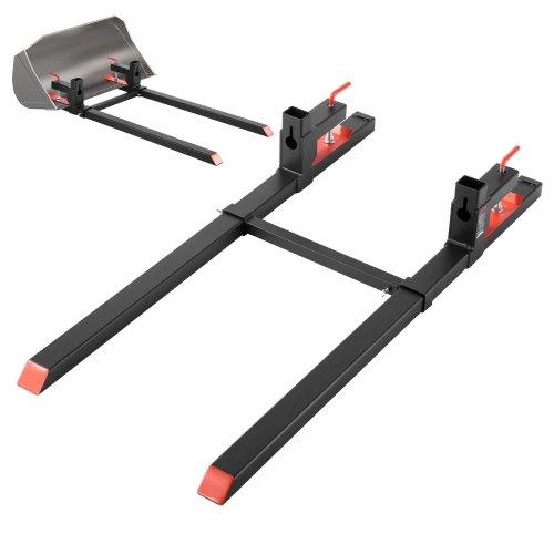VEVOR Pallet Forks, 907 Kg Clamp On Pallet Forks, 149 Cm Total Length Heavy-Duty Tractor Fork with Adjustable Stabilizer Bar for Tractor Attachments
