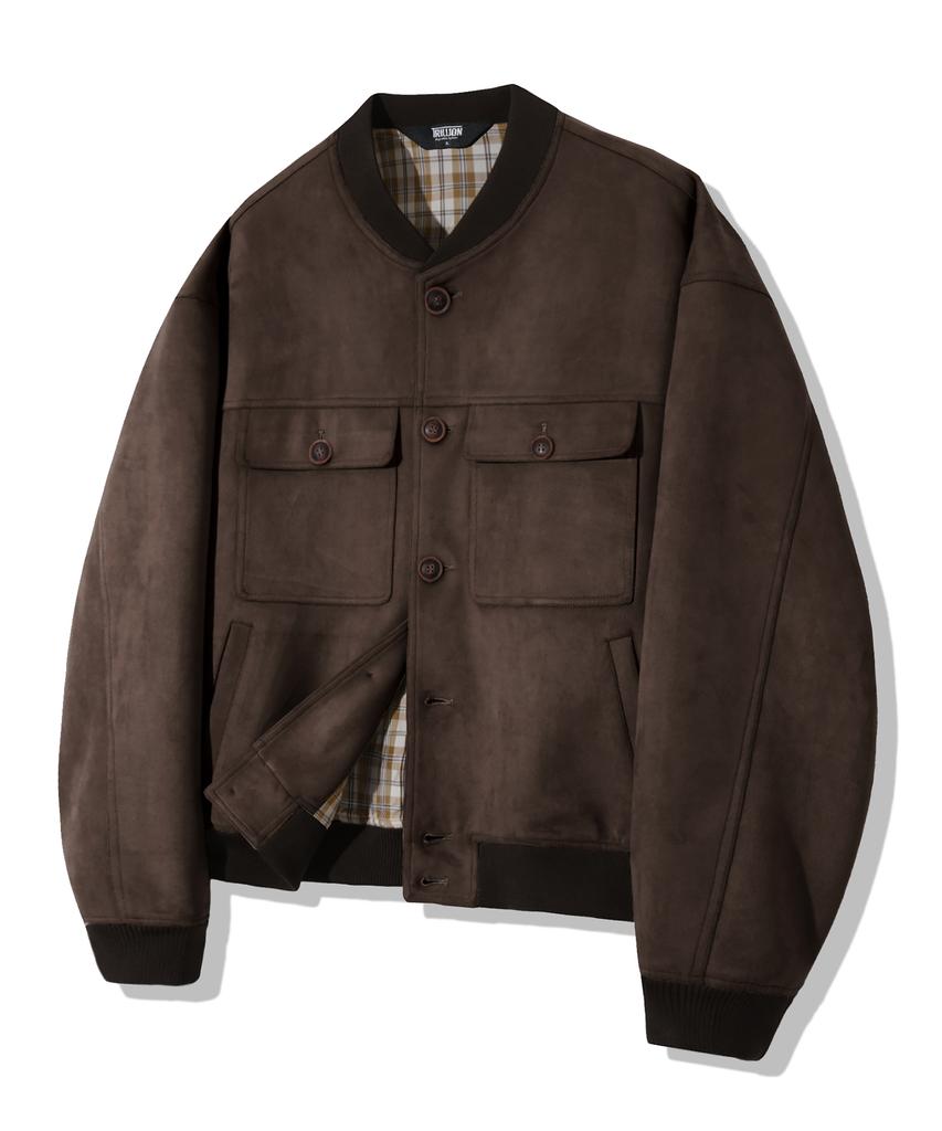 Trillion Two-Pocket Button Suede Bomber Jacket_Brown