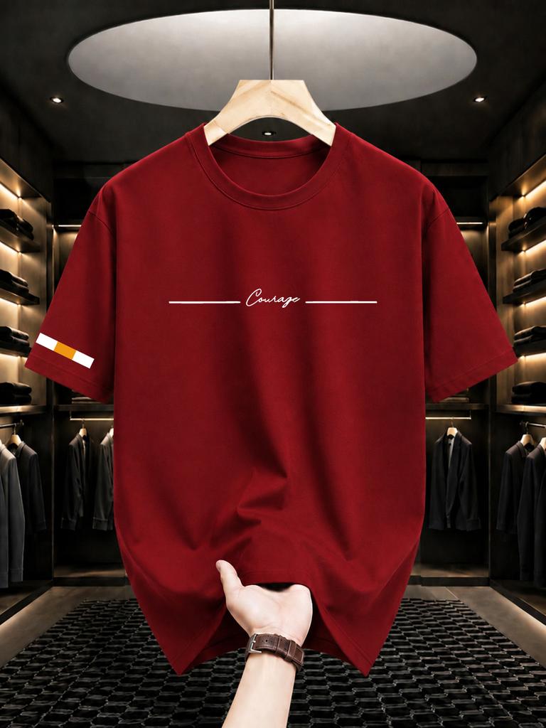 2026 New Pure Cotton Tshirt Courage Letter Cuff Colorblock Versatile Unisexs Casual Short Sleeve