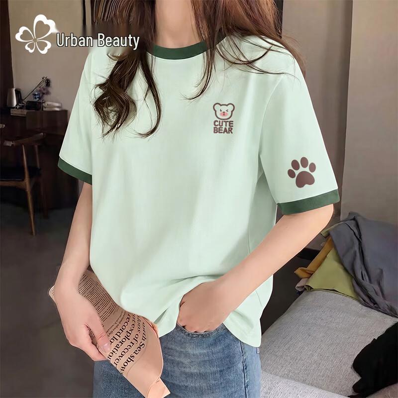Women s Colorblock Bear Print Cotton T-Shirt L