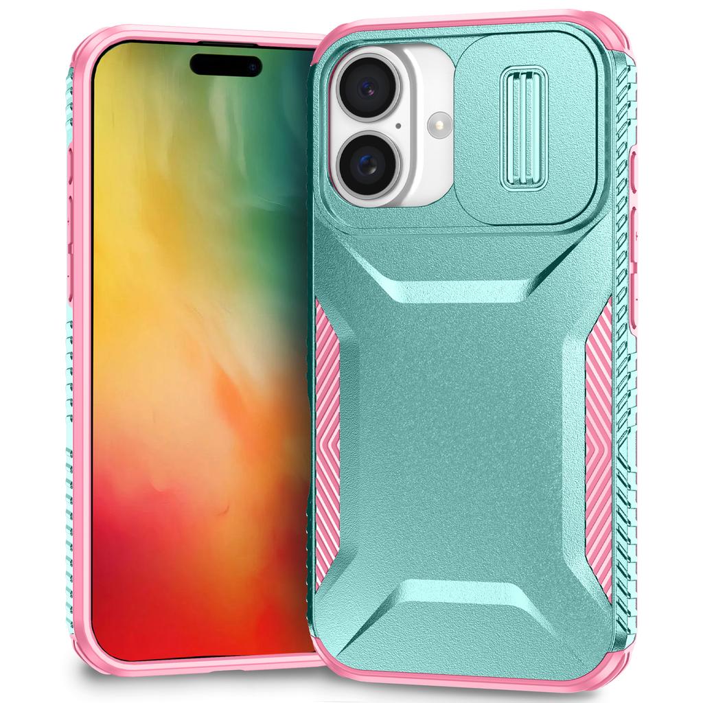 For iPhone 16 Case TPU+PC Phone Protector with Slide Lens Cover