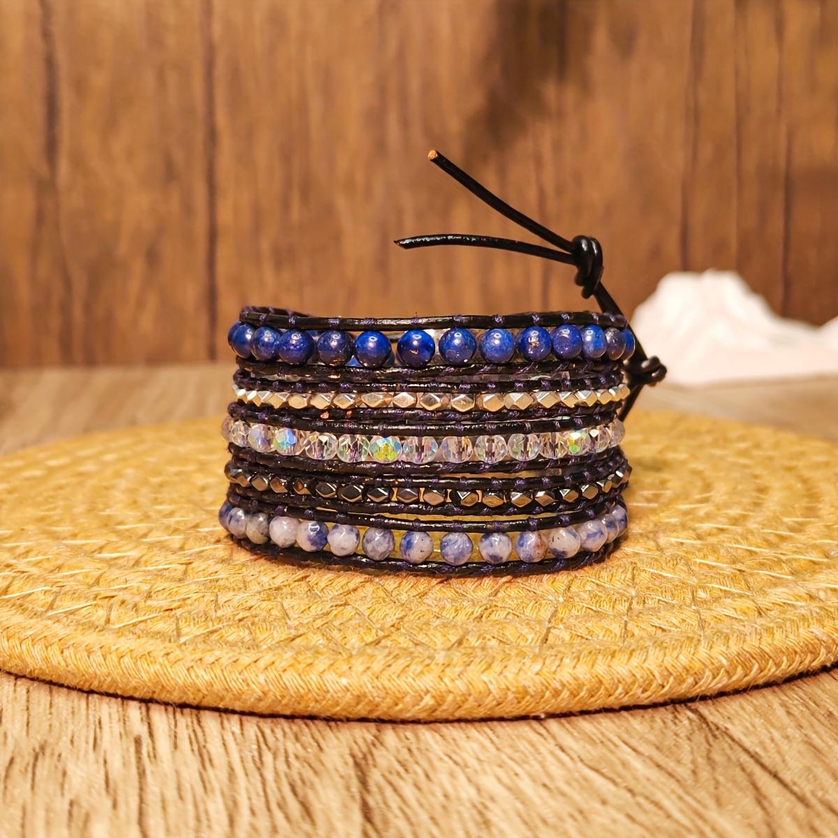 

Богемный стиль натуральный лазурит, плетеный вручную пятислойный браслет, подходит для повседневной носки женщинам, для отпуска или в качестве подарка для семьи и друзей Five-layer lapis lazuli bracelet