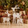 Christmas Elk Tabletop Decor 3Pcs/Set Wooden Table Sign, Rustic Reindeer Family Decoration, Decorative Sign Jute Rope Bow Centerpiece for Xmas Holiday