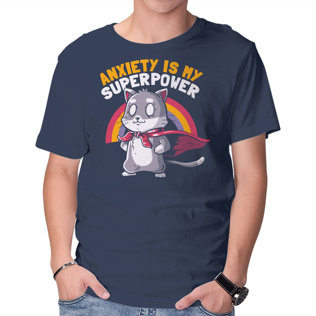 Unisex Crew Neck T-Shirt Anxiety Is My Superpower Graphic Short Sleeve Casual Tee XXXXL