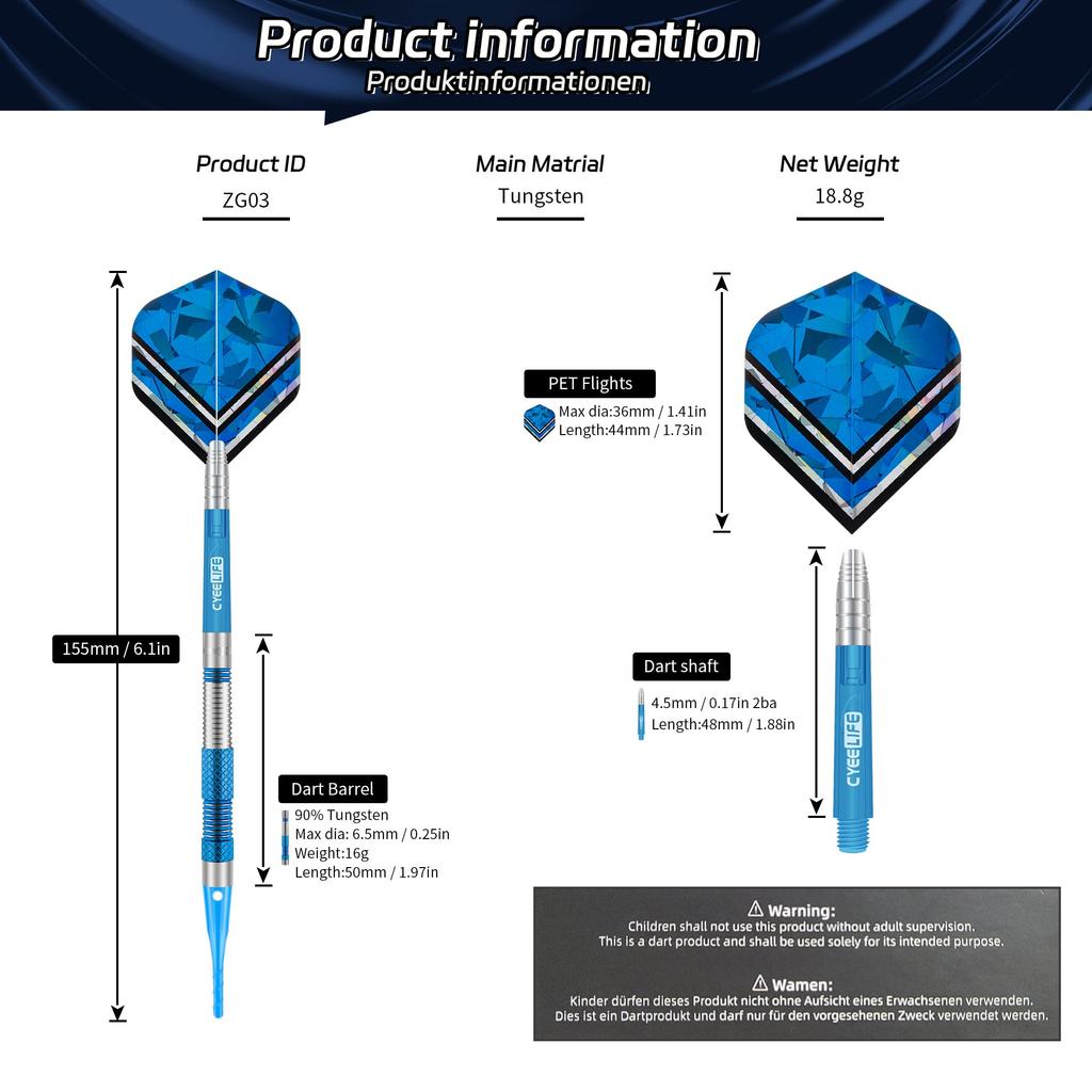 CyeeLife Plastic Tip Dart Arrows Tungsten 3 Points Tungsten Soft Professional Dart Set with Shaft and Tip 90% 90% Darts, Flight,