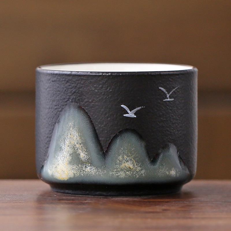 Thousand Li of Rivers and Mountains Ceramic Tea Tasting Set - Hand-painted Distant Mountains Theme, Ideal Business Gift & Souvenir