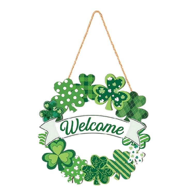 

Patricks Day Wooden Wreath for Front Door Decoration Welcome Irish Shamrock Door Sign Spring Hanging Decors for Party 1