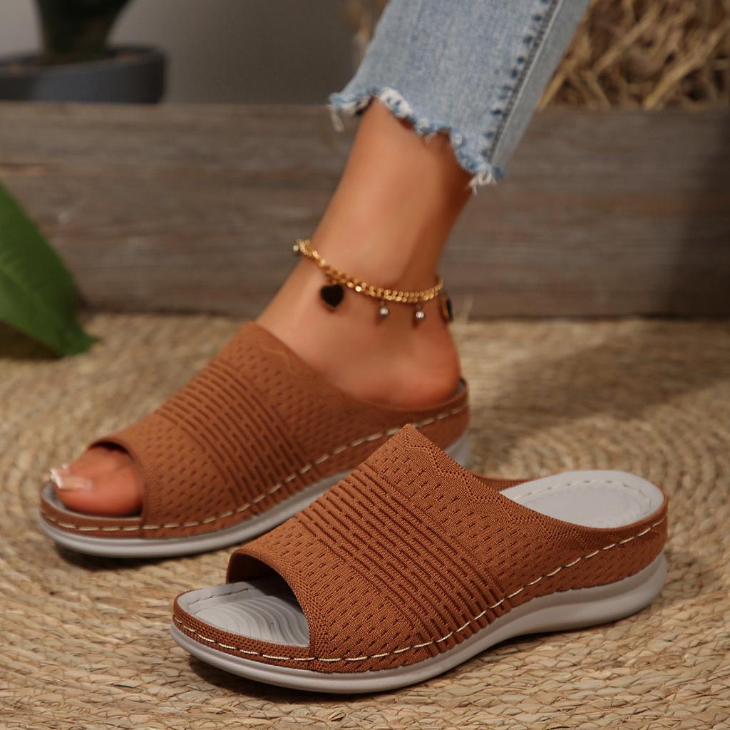 Summer Fly-Woven Breathable Wedge Slippers Large Size Beach Cool Slippers 43
