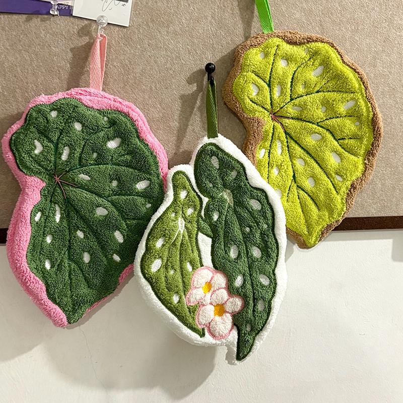 Decorative Leaf Hand Towel Tropical Plants Kitchen Towel Super Absorbent Handkerchief Quick-Dry Bathroom Towel with Hanging Loop