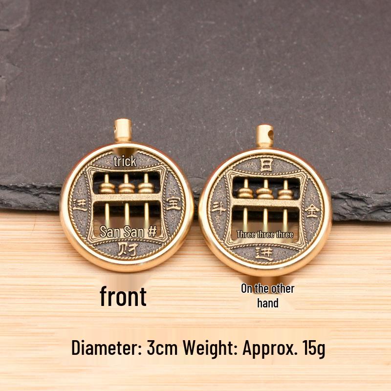 Brass Five Emperors Coin & Pixiu Keychain with Abacus, Gourd & Dragon Talisman for Wealth Attraction