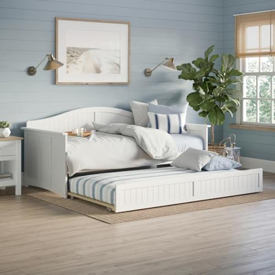 Nantucket Twin Wood Daybed with Twin Size Trundle in White белый