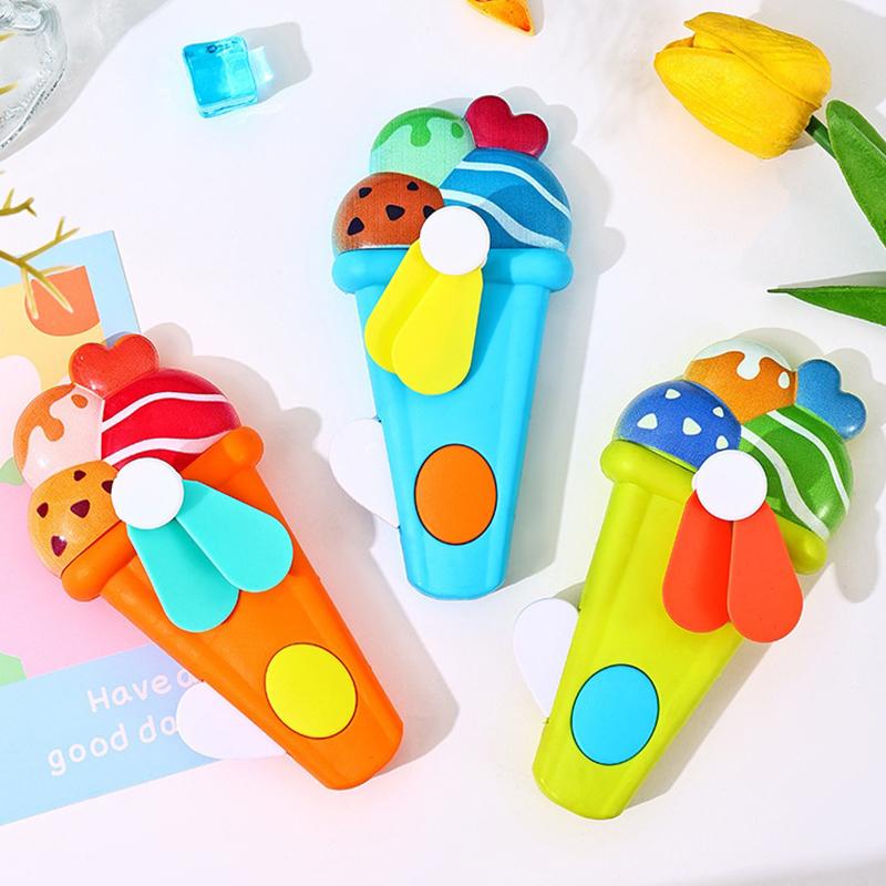 Random 1Pcs Mini Fan Cartoon Cute Ice Cream Cookies Mini Summer Portable Hand Pressure Fan Toys For Kids Adult Birthday Gift