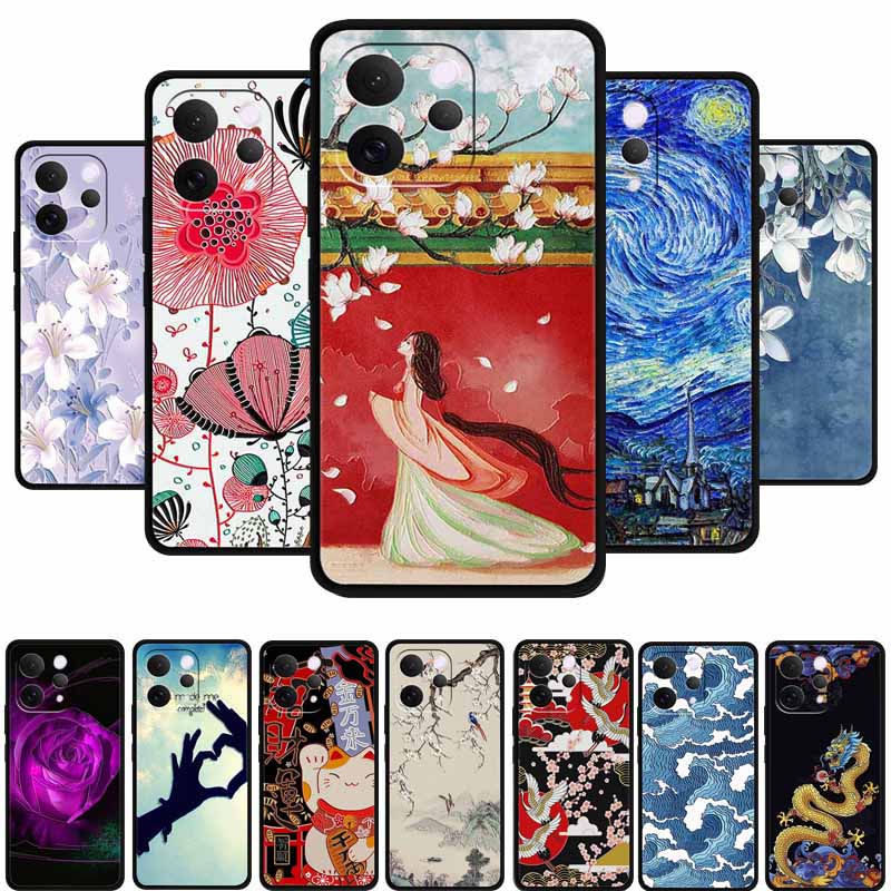 For Vivo S50 5G Case 3D Emboss Flower Black Silicone Soft Back Cover Case For Vivo S50 2025 Phone Case 6.59" Coque V2528A Fundas