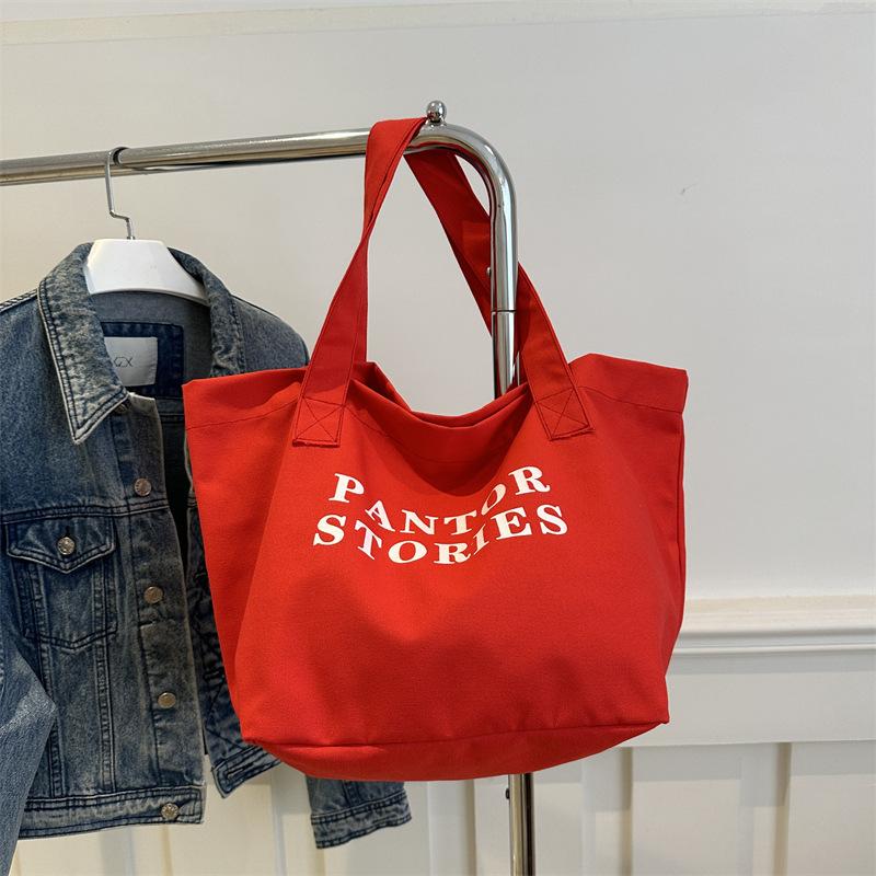 Large Capacity Alphabet Canvas Bag Literature and Art Student Commuting Class Shoulder Bag Going Out Shopping Tote Bag