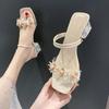 Roman Small Fresh Women's Shoes Summer Sandals Women's 2025 New Two Wear High-heeled Slippers Flower Thick-heeled Cool Slippers