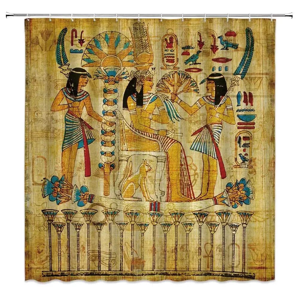 African Egyptian Women Shower Curtain with 12 Hooks African Girl Shower Curtain Waterproof Durable Afro Lady Shower Curtains Set