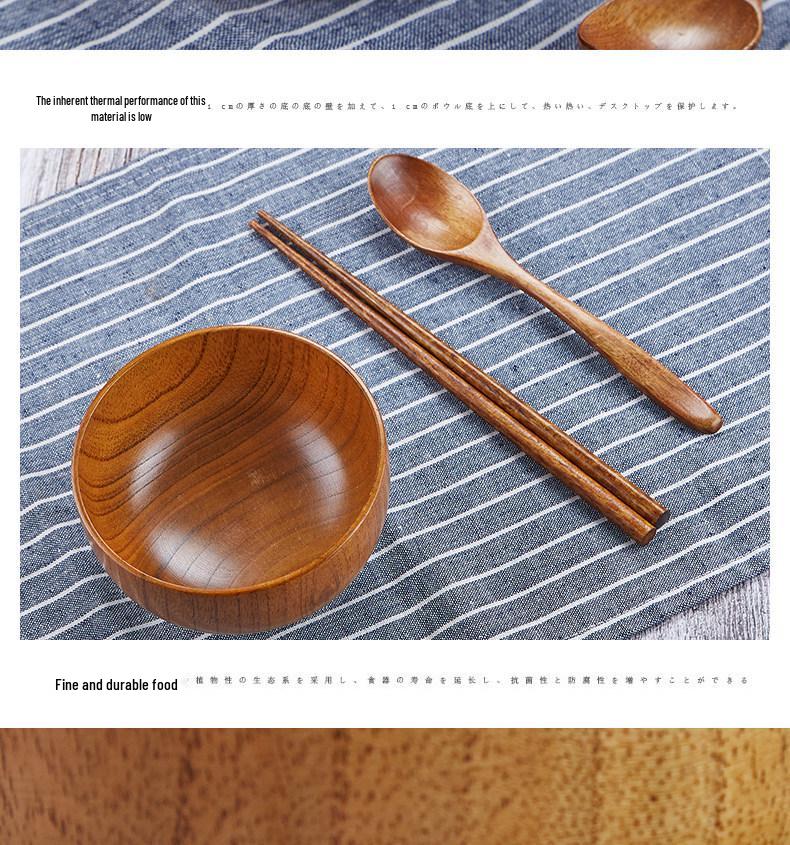 Handmade Japanese-Style Solid Wood Bowl Set for Family and Children - Large, Lacquered, Retro Design, Thickened for Rice and More