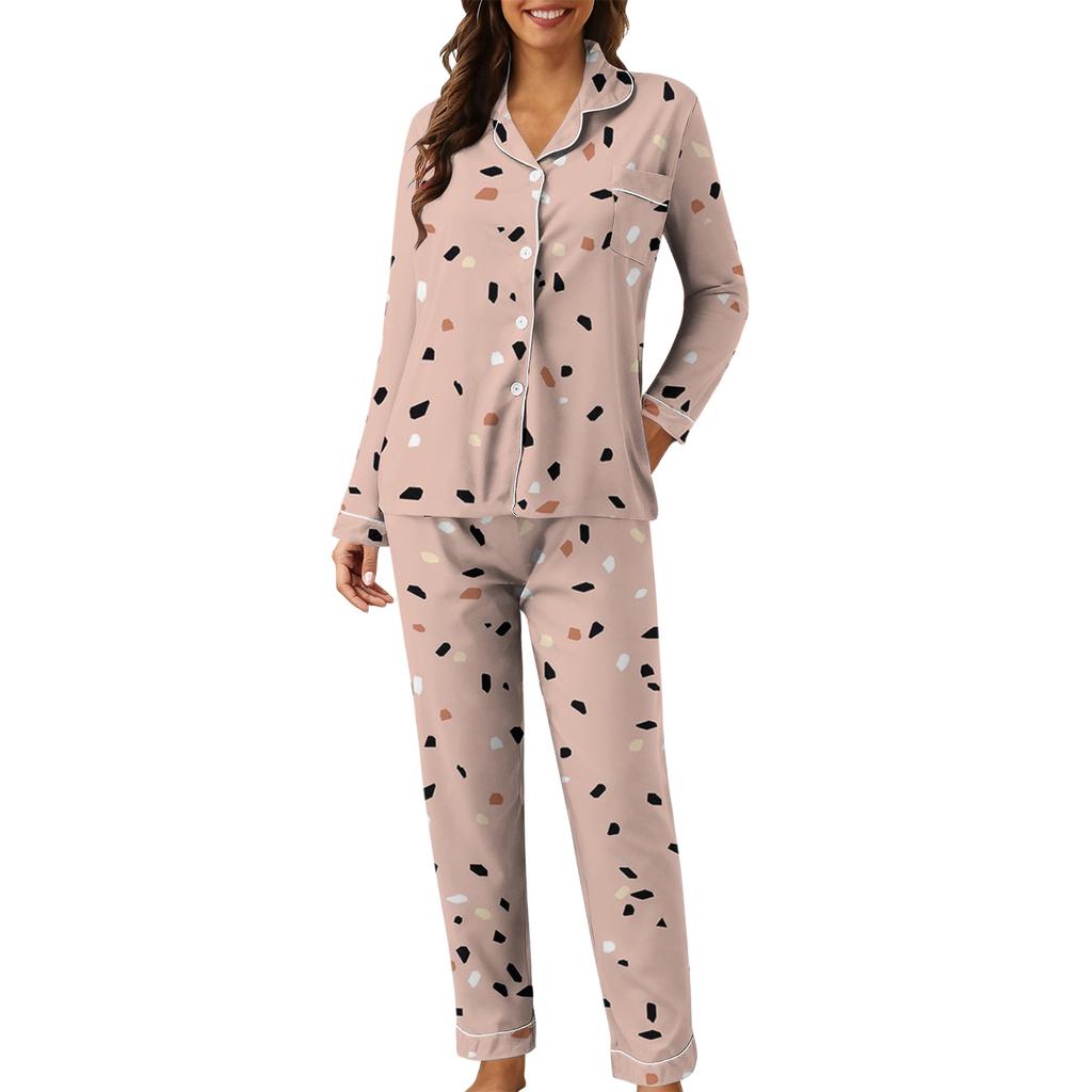 Damen Casual Mode Polka Dot Print Langarm Hosen Homewear Set