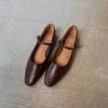 Gewaschenes Rindsleder~ Retro Ballerina-Flachschuhe Damenleder Falten mit Mary Jane Schuhe Temperament niedriger Absatz