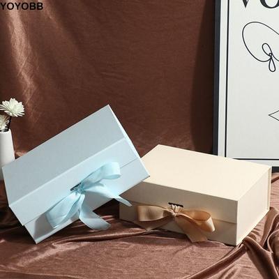 Pure Color Gift Box Flip Cover Ribbon Decoration Cardboard Folding Box One-Piece Design Foldable Wrapping Box Holiday Party