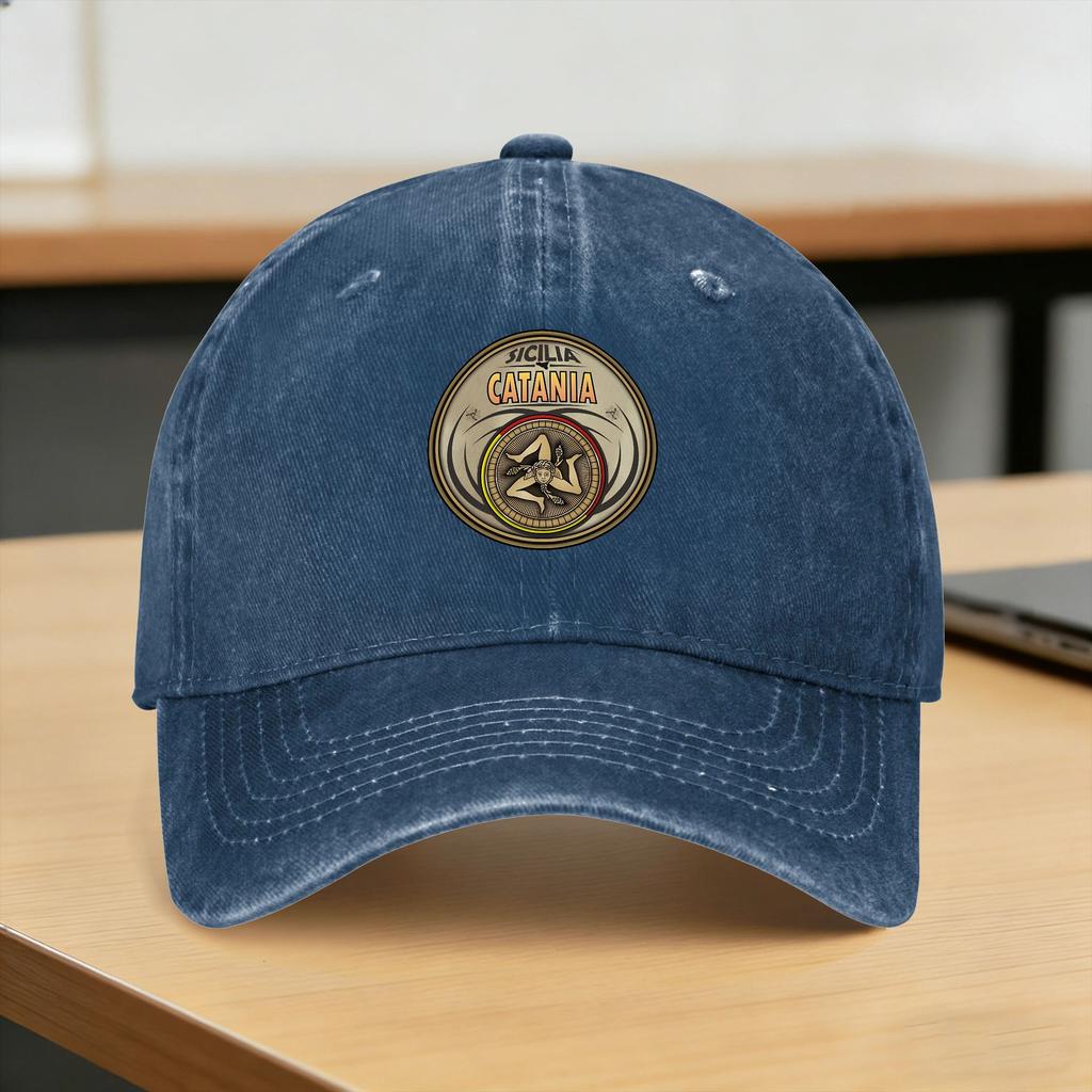 Washed Baseball Cap Catania Sicilia Trinacria Summer Trucker Hat For Women WoWomen  yk Retro Outdoor Gym Sun Snapback Cap