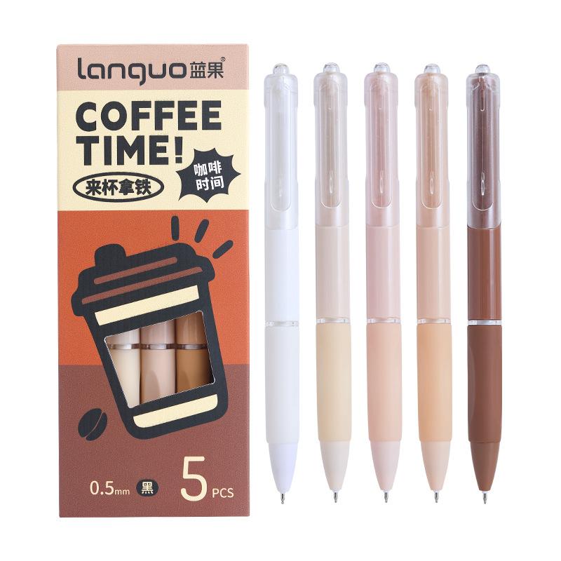 

Набор гелевых ручек Coffee Time, 5 шт., молочная пена, 0,5 мм, шариковая ручка черного цвета, гелевые чернила для письма, офиса, школы