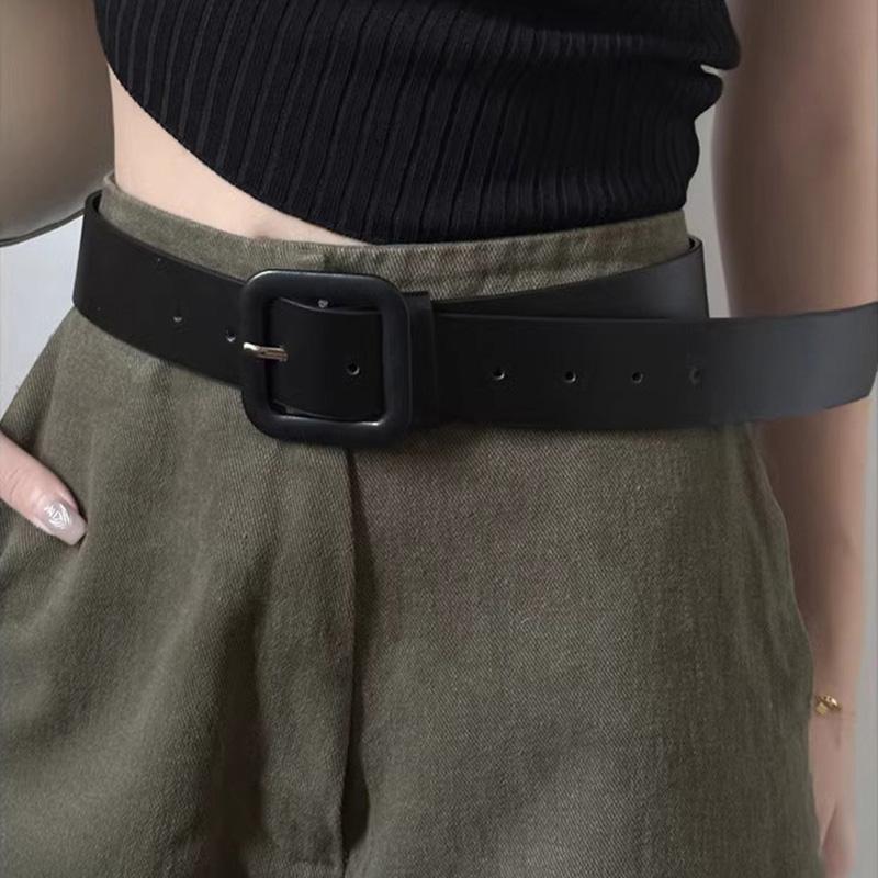 Wide PU Leather Women Belt Simple Pin Buckle Adjustable Wild Waistband Female Student Jeans Pant Decorative Hip Hop Y2K Straps