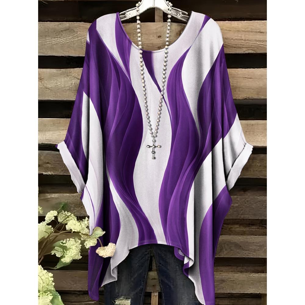 Camiseta Nueva de Verano Llimit para Mujer Elegante Vacaciones Gráfico Geométrico Simple Manga Corta Camiseta Moda Callejera Cuello Redondo Ropa de Mujer