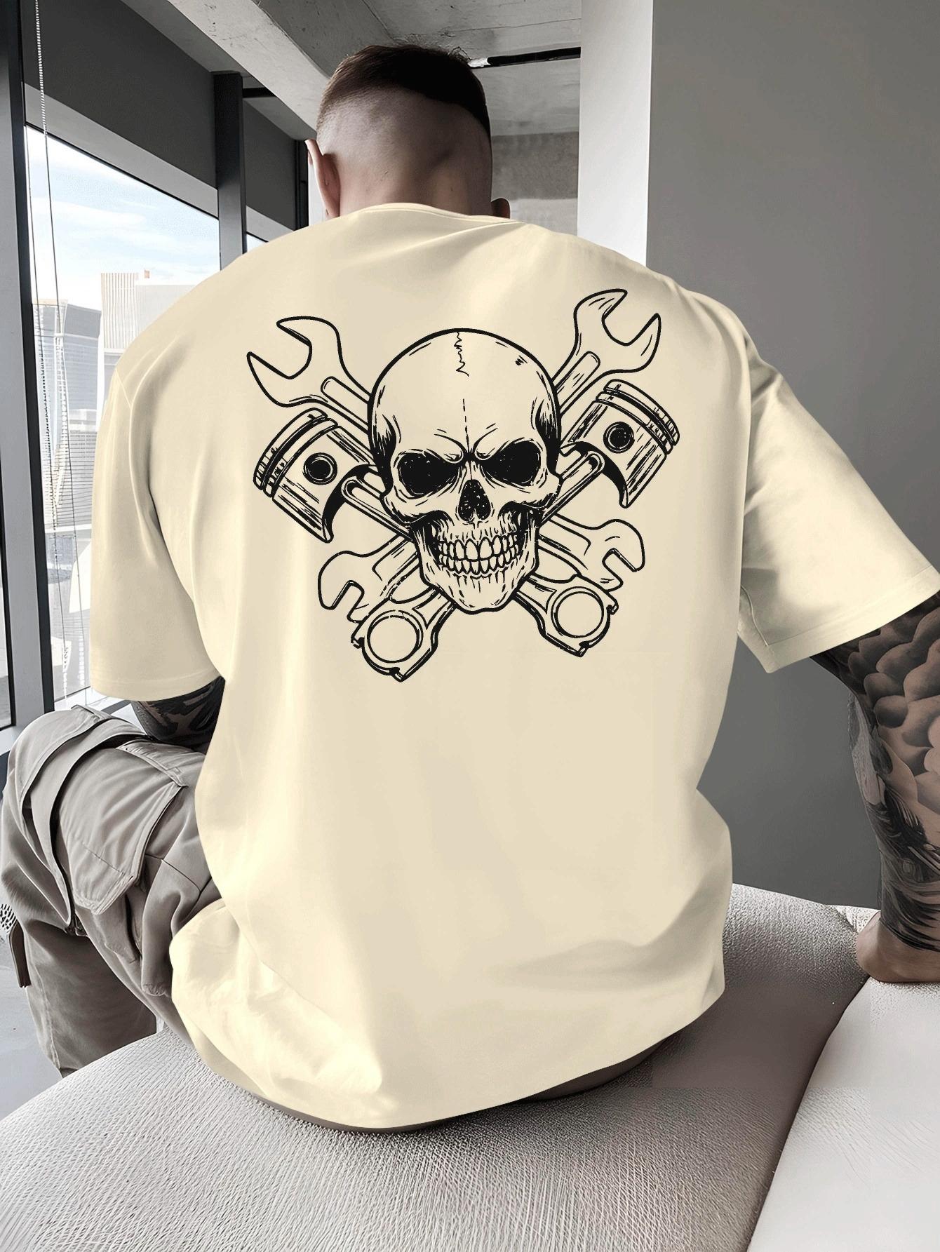 

Skullcrossing Wrench Motorcycle Culture Mens Tshirt for Summer Fitness Exercise Pure Cotton Hiphop Street Mens Clothing S