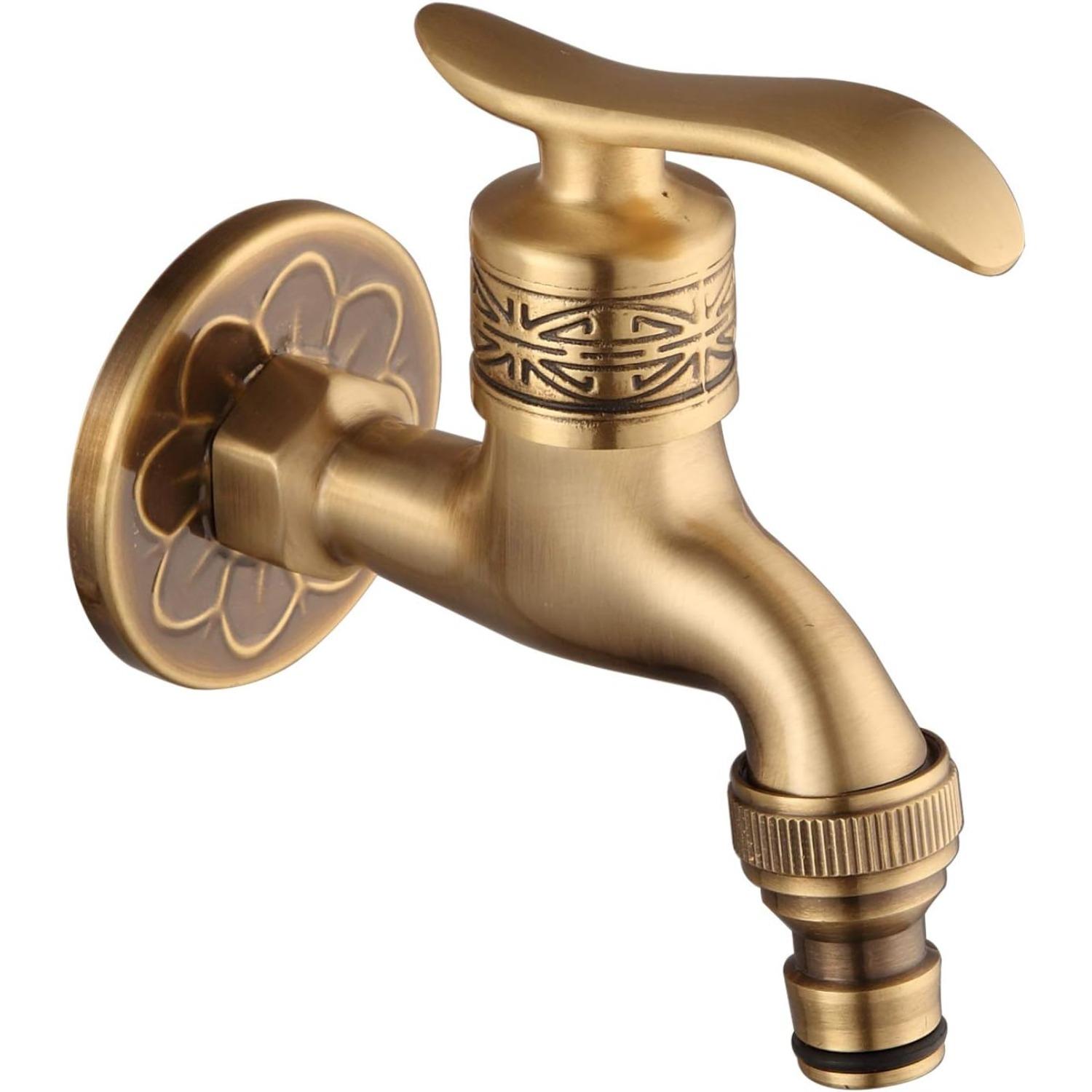 Cold Water Tap Antique Brass Wall Mounted Lever Handle Washing Machine Tap for Bathroom золотой