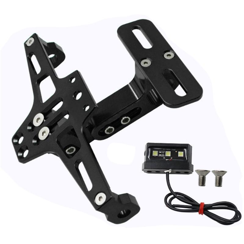 Motorcycle License Plate Mount With LED Light Adjustment License Plate Frame Set