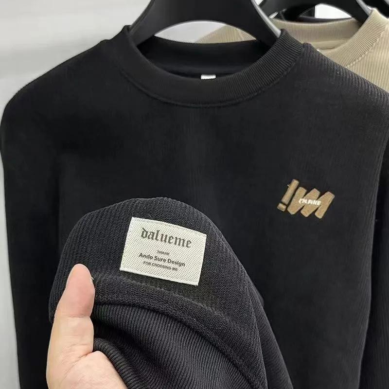 

Осень Зима Бархатный Утепленный Свитшот Мужской Новый Теплый С Круглым Вырезом Свободный Повседневный Базовый Топ с Длинным Рукавом M чёрный