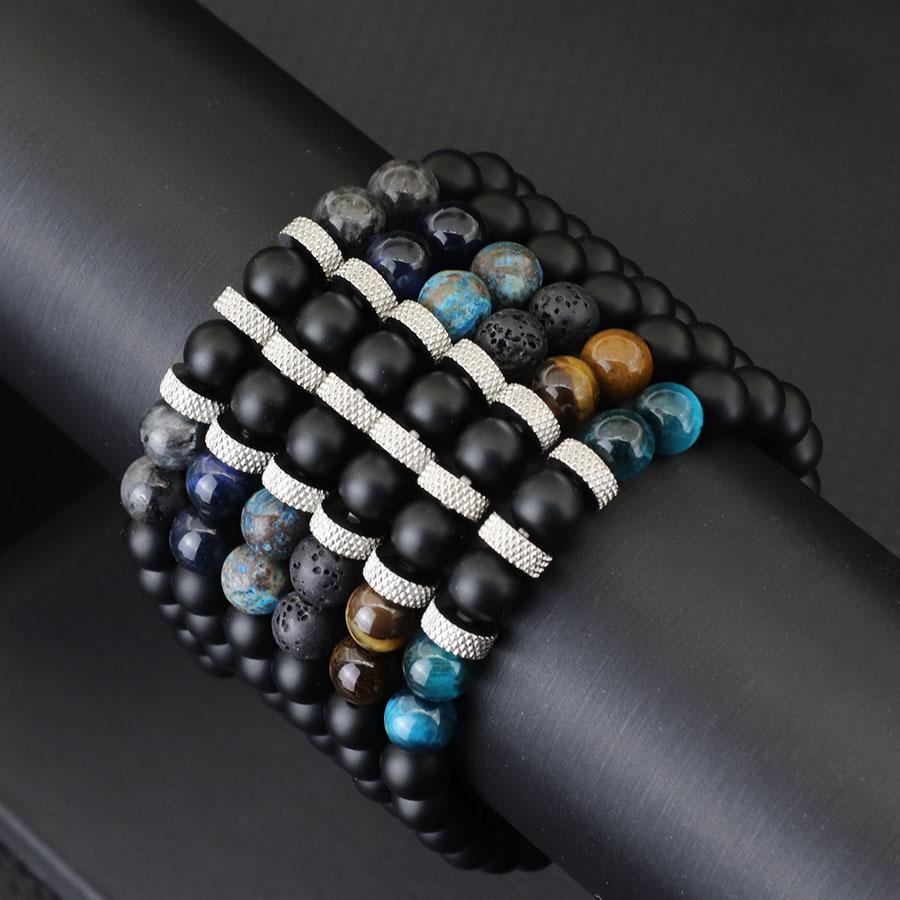 New Fashion Men Bracelet Beaded 8mm Onyx Tiger Eyes Lava Rock Stone Braslet Meditation Yoga Casual Wrap Braclet Pulsera Hombre