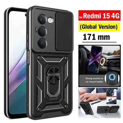 Pouzdro pro Redmi 15 4G Global (171 mm) Pouzdro Armor Slide Ring na fotoaparát Stojánek Ochrana Kryt telefonu Capa
