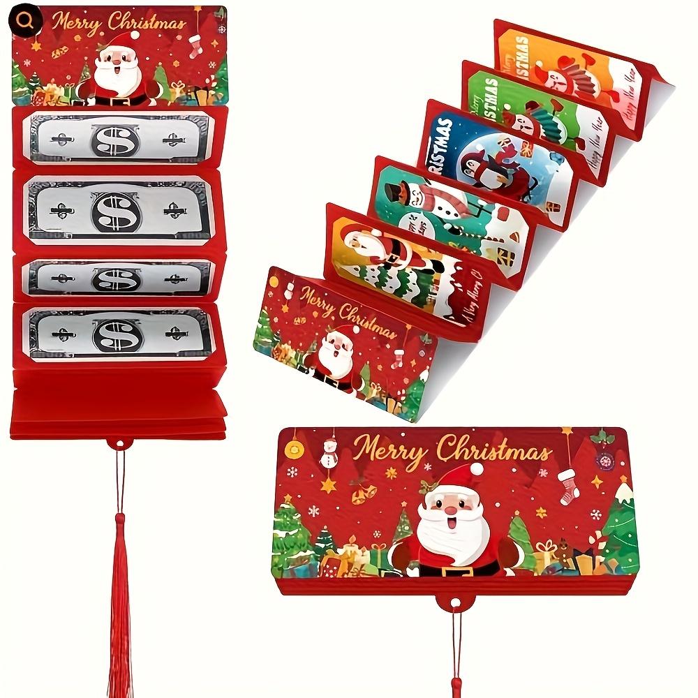 10 Slot Christmas Money Bag and Gift Card Holder - Santa Claus Holiday Design, Snowflakes, Trees, and "Merry Christmas" Text - Christmas Red Envelope
